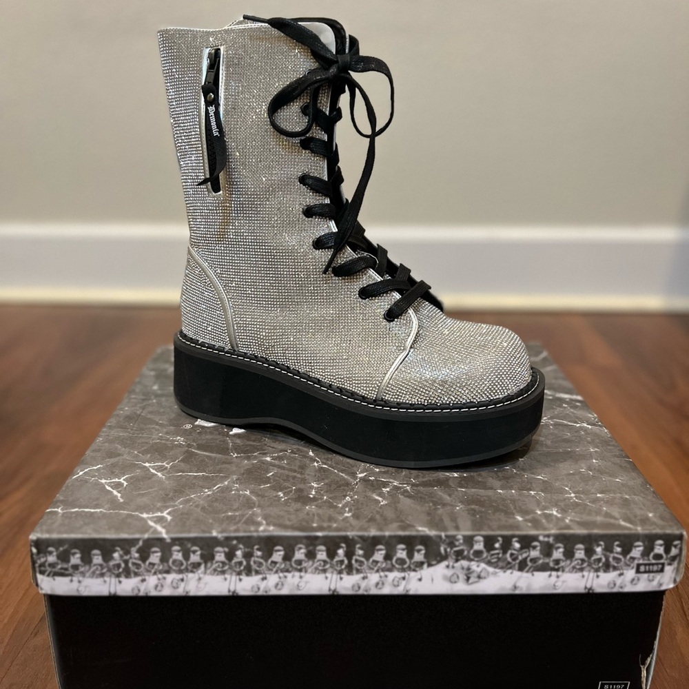 Silver Platform Lace-Up Boots